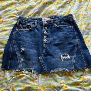 We The Free/ Free People Dark Denim Button Fly A-Line Mini Skirt Size 28/6